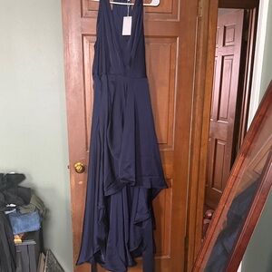 Never worn-Midnight Elegance Satin Halter Ruffle Gown size 12